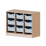 ErgoTray Regal, 3reihig, 2 OH, fahrbar, 9 hohe Boxen, B/H/T 104,5x82x40cm 